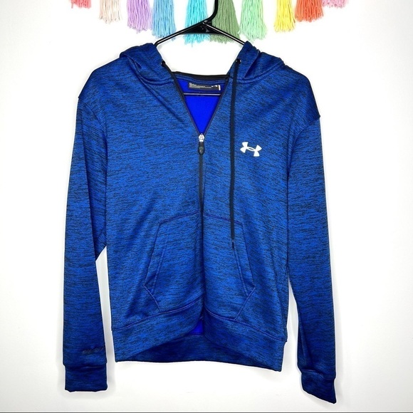 Under Armour Storm Blue Heathered Full Zip Hooded Jacket Sweatshirt Size Small - Picture 13 of 13